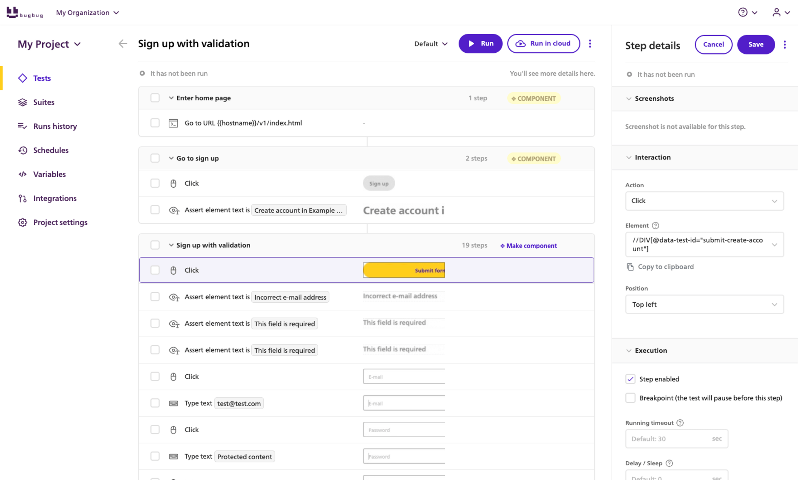 test automation tool BugBug App screenshot